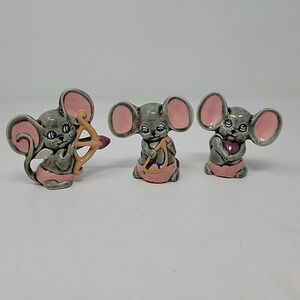 Vintage Mouse Cherub Heart Mice 3" Hand Painted Blue Eyes 80s Ceramic Lot of 3